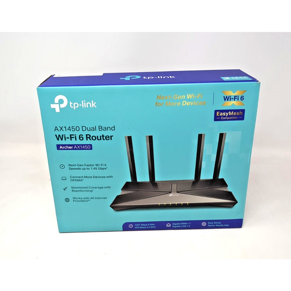 TP-LINK AX1450 Dual-Band WI-FI 6 Wireless Router 1201 Mbps 5 GHz 250 Mbps 2.4 GH - Picture 1 of 4
